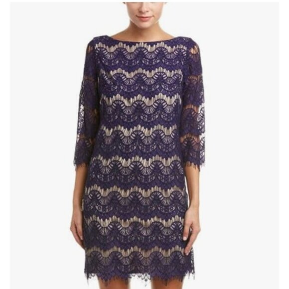 Jessica Howard Navy Blue Lace Scalloped Shift Dress Size 22W 3X Evening Plus Sz - Picture 1 of 5